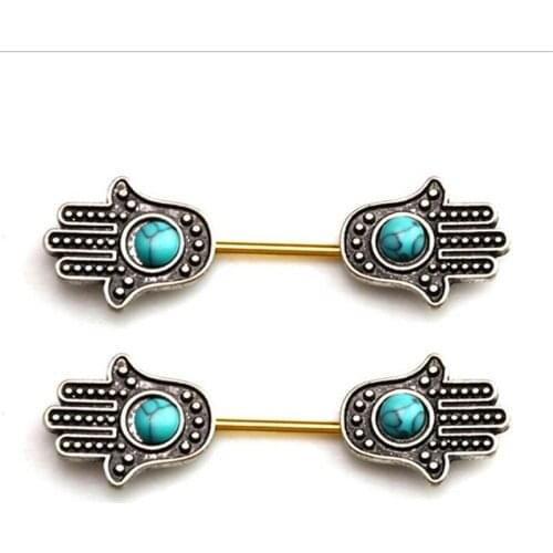 2PCS New Fashion Style Hand of Fatima Nipple Rings Piercing Sexy Women Nipple Rings Jewelry Creative Body Piercing Gift