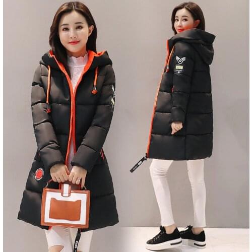 2020 Long Autumn Winter New Fashion Cotton-Padded Jacket Womens Plus Size Hooded Solid Parkas