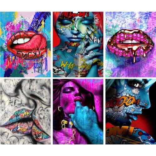 5D Diy diamond painting Graffiti Red Lips Full Drill diamond embroidery cross stitch mosaic Craft Kits Home Christmas Gift