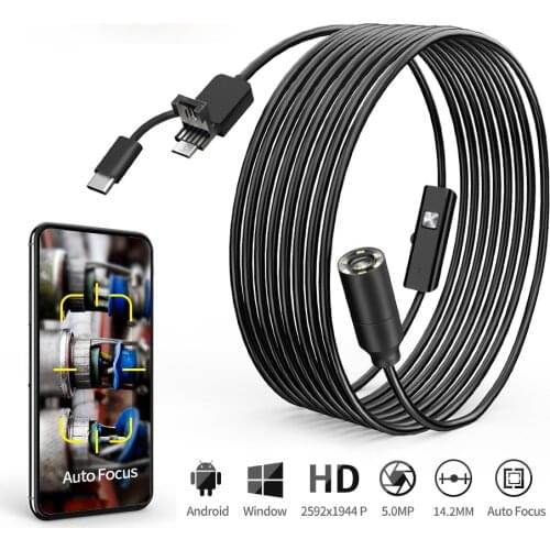 5MP Auto Focus Endoscope Car Pipe Repair USB Borescope Autofocus Type c Flexible Snake Inspection Camera for Android PC Macbook