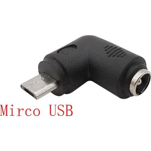 1Pcs DC Power Adapter Mirco USB Male Plug to 5.5x2.1mm Female Jack Elbow Converter Connector for Charging Mobile Phone Tablet PC