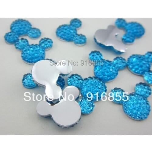 Free shipping 30pcs 16*12mm Blue Mickey head shape flatback resin rhinestone DIY phone case beauty