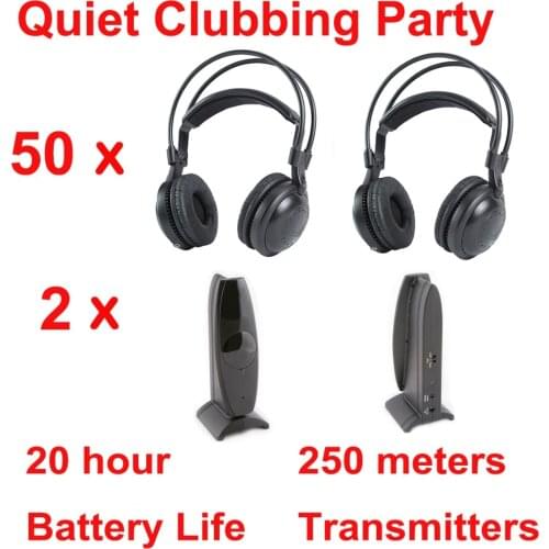 Best quality Silent disco headphone for party outdoor wedding - Quiet Clubbing Party Bundle (50 Headphones + 2 Transmitters)
