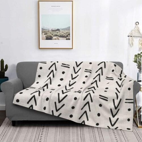 Mudcloth Black Geometric Shapes Bohemian Blankets Velvet All Season Portable Soft Throw Blanket for Bedding Office Bedspreads