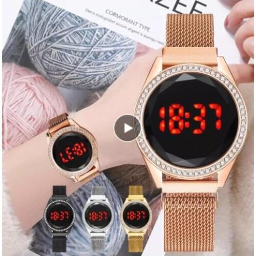 Trendy Fashion Sports LED Watches for Women Steel Band Personalized Electronic Female Clock