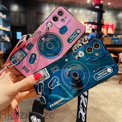 Retro Camera lanyard Case For iPhone 12 11 Pro X XR XS MAX 6 S 7 8 Plus for Samsung S8 S9 S10 Note 8 9 10 Fashion Silicone Cover