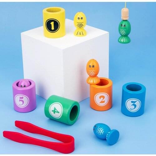 Wooden Digital Magnetic Fishing Game Parent-child Interaction Educational Toy