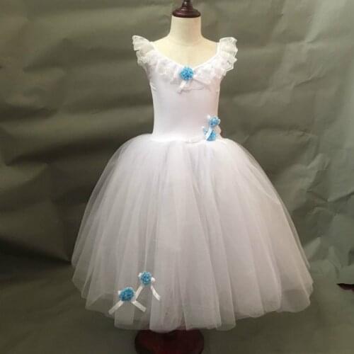 Child Kids White Long Tutu Ballet Dress Girls Professional Gymnastics Leotard Giselle Swan Lake Dance Costume Ballerina Dresses