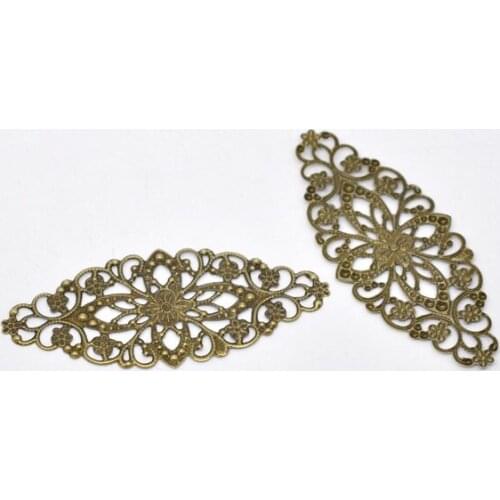 DoreenBeads Filigree Stamping Embellishments Findings Oval Antique Bronze Flower Hollow Pattern DIY Jewelry 8cmx 3.5cm,30PCs