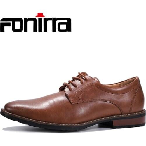 FONIRRA Mens Business Dress Retro PU Leather Lace-up Black Brown Men Flats Shoes Casual Formal Wedding Shoe Plus Size 38-48 410