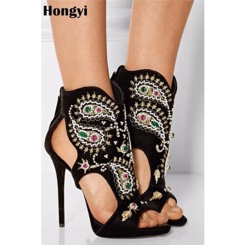 Hongyi Crystal Gladiator Women Sandals High Heels Sexy Rhinestone Women Heel Sandals Summer Women Black Pump Shoes Plus Size