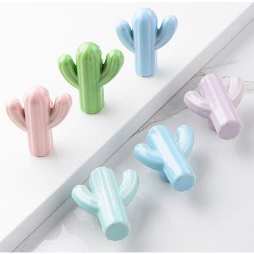 1Pcs Ceramic Cactus Knob Children Room Clothes Kitchen Cabinet Door Hardware Cabinet Knobs Drawer Knobs