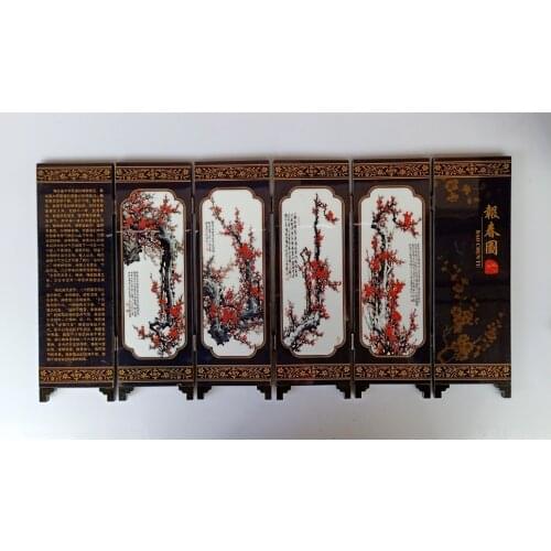 China Collect Exquisite Lacquer PaIntIng Plum Blossom (Bao Chun Tu )Folding Small Folding Screens Handicraft Home Decoration