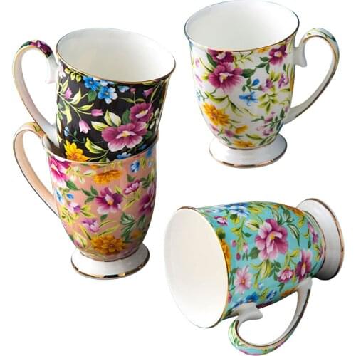 Nordic Pastoral Bone China Large Capacity Coffee Milk Mug Cafe Creative Ceramic Hand Painted Floral Teacup Vintage Justifiable