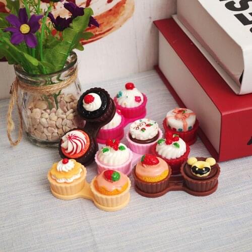 6 color Cartoon Cute Cream Cake Glasses Double Contact Lenses Box Contact Lens Case For Eyes Care Kit Holder Container Gift