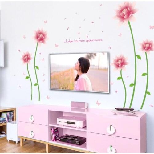 Beautiful Daisy Butterfly Wall Stickers For Tv Sofa Background Living Room Decoration Diy Home Decals Plant Wall Mural Art
