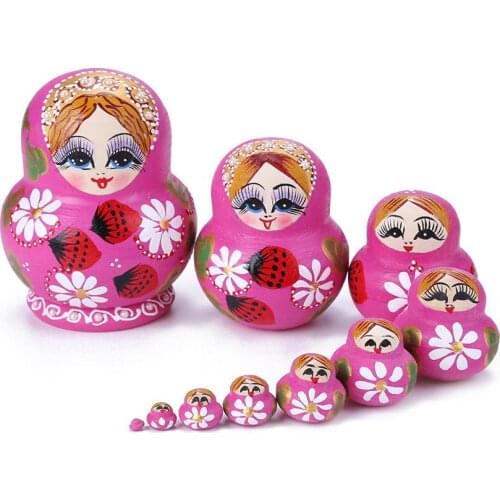 10pcs Strawberry Flower Girl Nesting Dolls Russian Matryoshka Doll Set Toys