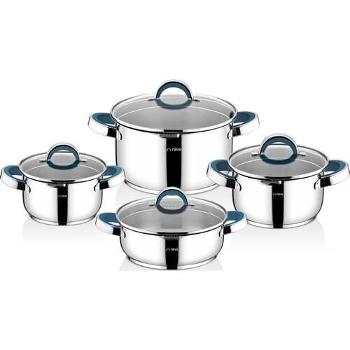 Neva N2856 Sweet Premium Menthol 8 Piece Lotus Steel Cookware Set 18/10 Stainless Steel Glass Lid