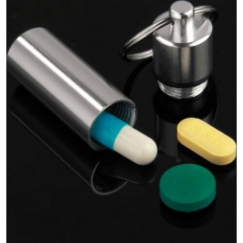 Mini Portable Waterproof Aluminum Silver Pill Box Pill Case Bottle Cache Drug Holder Container With Key-Chain Key Holder
