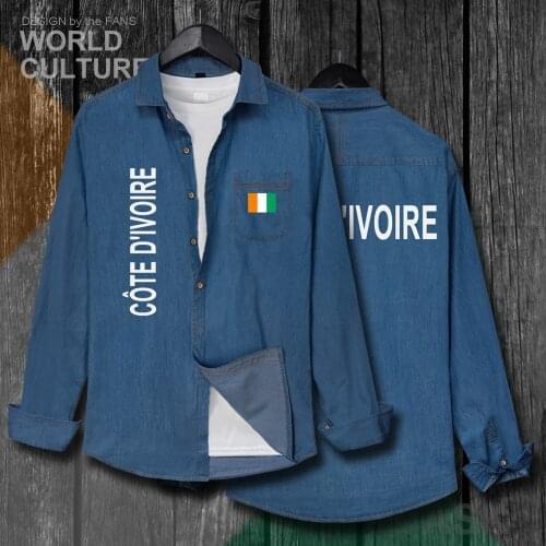 Cote d'Ivoire Ivory Coast CIV Ivorian Ivoirian Men Clothes Autumn Cotton Flag Top Turn-down Jeans Shirt Long Sleeve Cowboy Coat