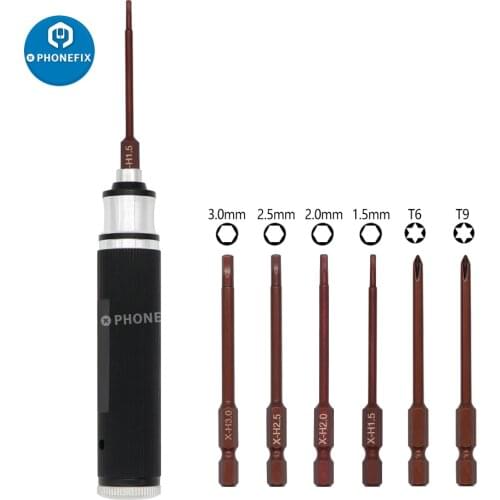 6 in 1 Screwdriver Set 1.5/2.0/2.5/3.0mm Hex T6 T9 Flat Head Phillips Screw Driver Bit for RC Models Multi-Axis FPV Racing Drone