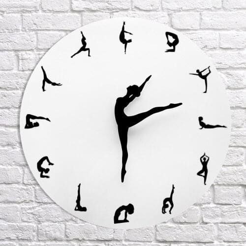 Wall Sticker Clock Yoga Training Center Decoration Quartz Free Shipping 3D Yoga Poses 12" Mute Living-Room Circular Single Face