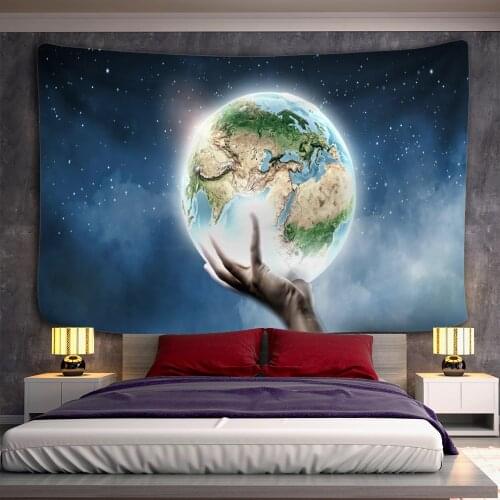 Hold The Earth Tapestry Starry Sky Psychedelic Wall Hanging Carpet Psychedelic Tapiz Witchcraft Wall Cloth Tapestries