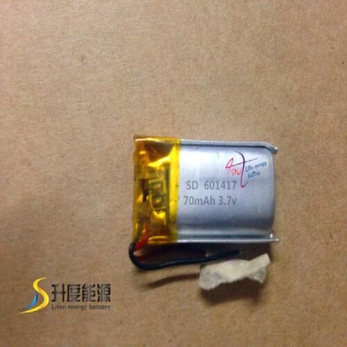 New product ! 3.7v 601417 70mah li-polymer battery, rechargeable lipo battery