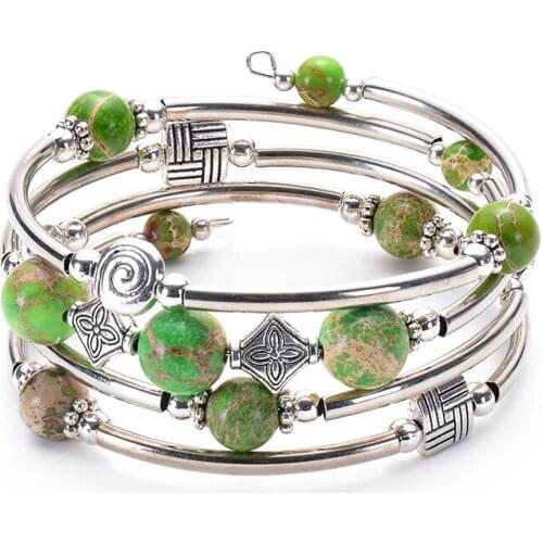 Winding Fashion Multilayer Charms Unisex Couples Bracelet Green Emperor Stone Style Hot Sale New 2020 For Women Girl Dainty Gift