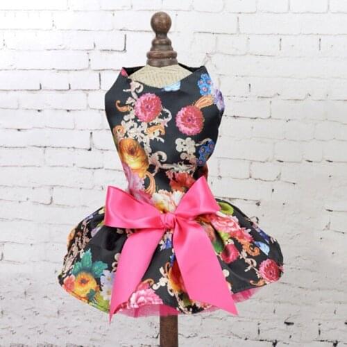 Pet Spring Summer Wedding Dress Flowers Ribbon Dog Dress Dog Clothes Sundress Princess Party Small Dog Skirt Outfit