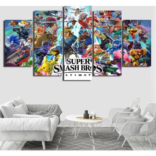 Game Posters Modular Canvas Pictures 5 Pieces Super Smash Bros Ultimate Abstract Painting Printed Art Wall Decor obrazy plakat