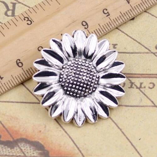 4pcs Charms Sunflower Flower 37x37mm Tibetan Silver Pendants Antique Jewelry Making DIY Handmade Craft For Bracelet Necklace