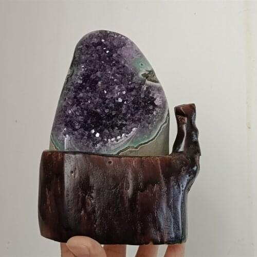 Natural Amethyst Geode Quartz Cluster Crystal Specimen Energy Healing+ bracket 1pc