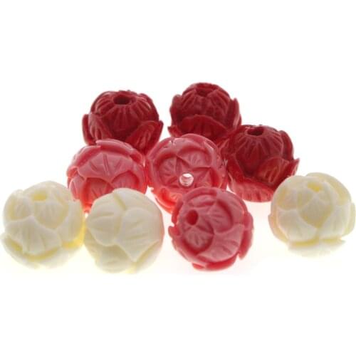 Carved Lotus Flower Natural Cinnabar Red Beads Round Ball Loose Spacer Beads for Jewelry Making DIY Charm Bracelet Findings