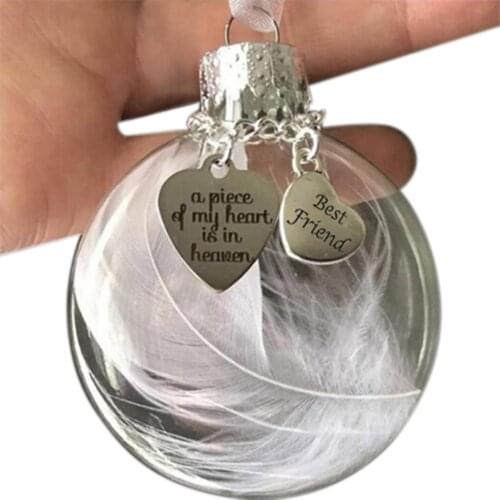 Christmas Ball Feather Pendant Angel In Heaven Memorial Xmas Tree Hanging Ornament Father Mom Sister Memorial Home Decoration