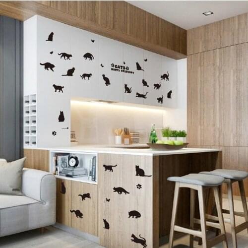 Happy everyday Many cats Wall Stickers animals Living Bedroom cupboard Background home decoration Mural Art Decals Wallpaper