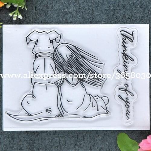 Girl and Dog Thinking of you Scrapbook DIY photo cards rubber stamp clear stamp transparent stamp 8.5x12cm 8101632