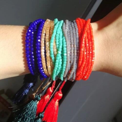 4mm Glass Crystal Beads 6 Layers Beaded Tassels Men and Women Boho Charm Fashion Jewelry Accessories Party Friendship Bracelet