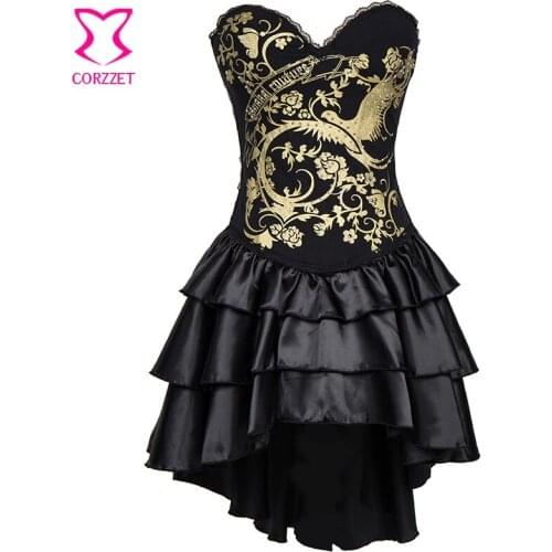Steampunk Gold Vintage Pattern Plus Size Corset Dress Gothic Clothing Overbust Corsets And Bustiers Dresses Burlesque Costumes