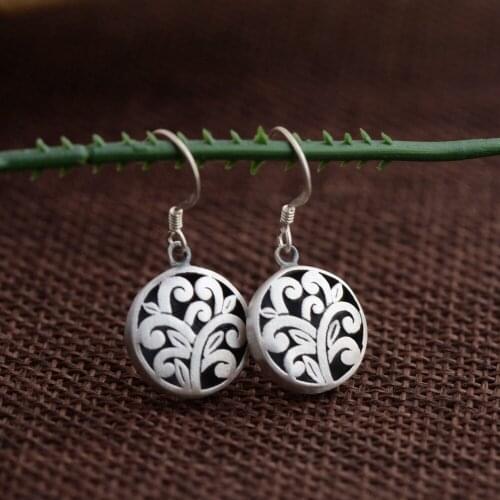 925 Sterling Silver color Earring Silver Color Hollow Fashion Ethnic Retro Metal Drop Earrings For Women Jewelry Free Shipping