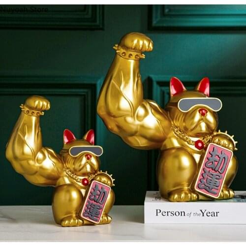 Creative White Resin Dog Decoration Lucky Animal Law Fight Muscle Arm Crafts Living Room Decoration Accessories Exquisite Gift