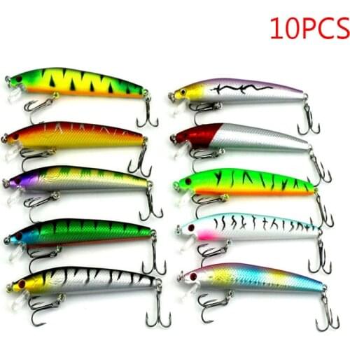 10 Pcs 3D Eyes Fishing Lures Crankbaits 6# Hooks Artificial Minnow Baits