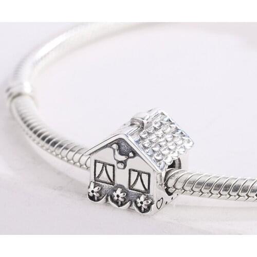 925 Sterling Silver Playful Flowers Chimney And Shingled Roof Home Sweet Home Engraved On The Bottom Charm Bead Charms Bracelet