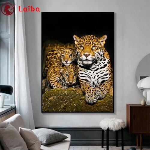 DIY Diamond Painting Modern animal art, leopard parent-child Diamond Mosaic Full Drill Square Cross Stitch Handmade Hobby