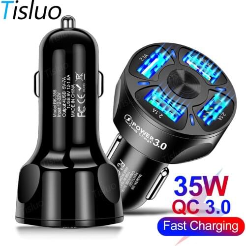 Car USB Charger Quick Charge 3.0 4.0 Universal 35W Fast Charging 4 Port mobile phone charger for samsung s10 iphone 11 7 Huawei