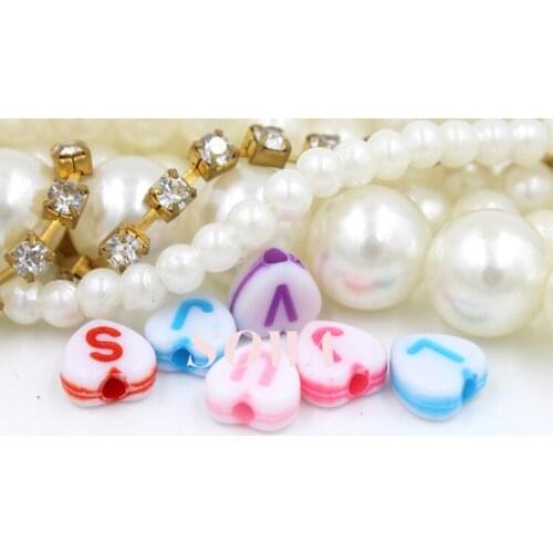 Free Shipping 100pcs/lot 7mm Mixed colorful Heart Alphabet/ Letter Acrylic Cube Beads for DIY Loom Rubber Bands Charm Bracelets