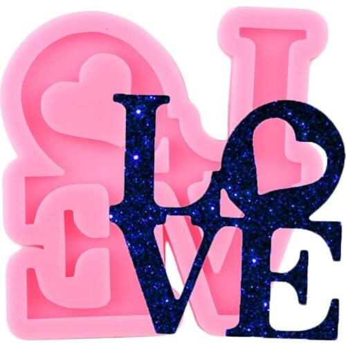 Shiny Love Heart Letters Silicone Keychain Mold DIY Pendant Jewelry Epoxy Resin Molds Chocolate Fondant Cake Decorating Tools