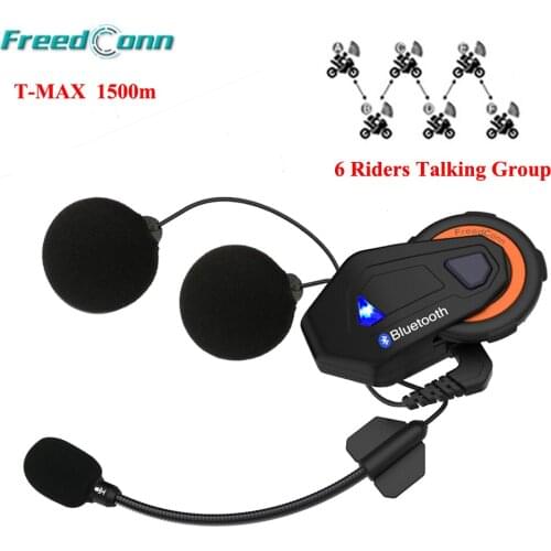 FreedConn 1500M Full Duplex 6 Riders Talking Bluetooth Intercom Motorcycle Interphone Riding Intercom System 6 Group Intercom