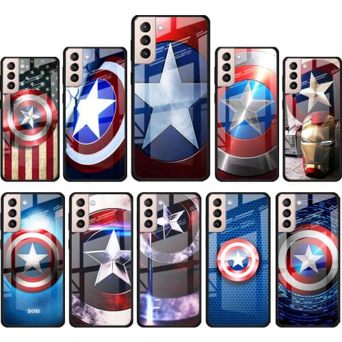 Captain America shield Marvel for Samsung Galaxy S21 Ultra Plus A72 A52 4G 5G M51 M31 M21 Luxury Tempered Glass Phone Case Cover