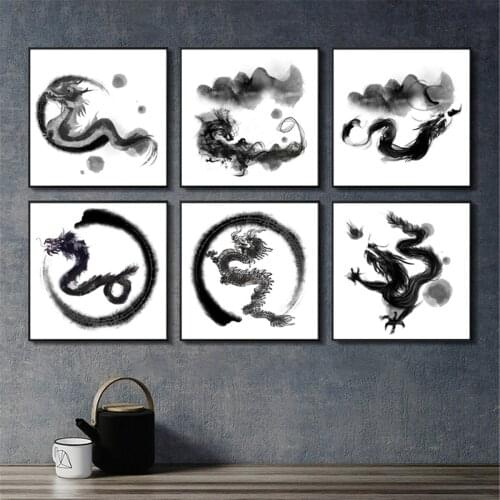 Ink Martial Arts Series Dragon Oil Painting Picture Poster Canvas Print Painting Wall Art Living Room Home Decoration